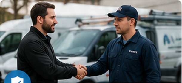 Fleet safety professional meeting with a commercial service technician