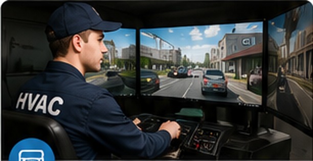 Young HVAC employee completing realistic fleet simulator training
